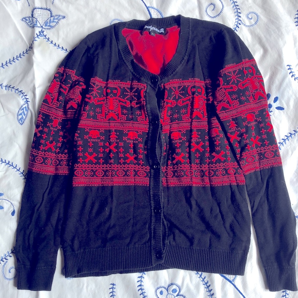 Sourpuss skeleton gingerbread spooky Xmas sweater